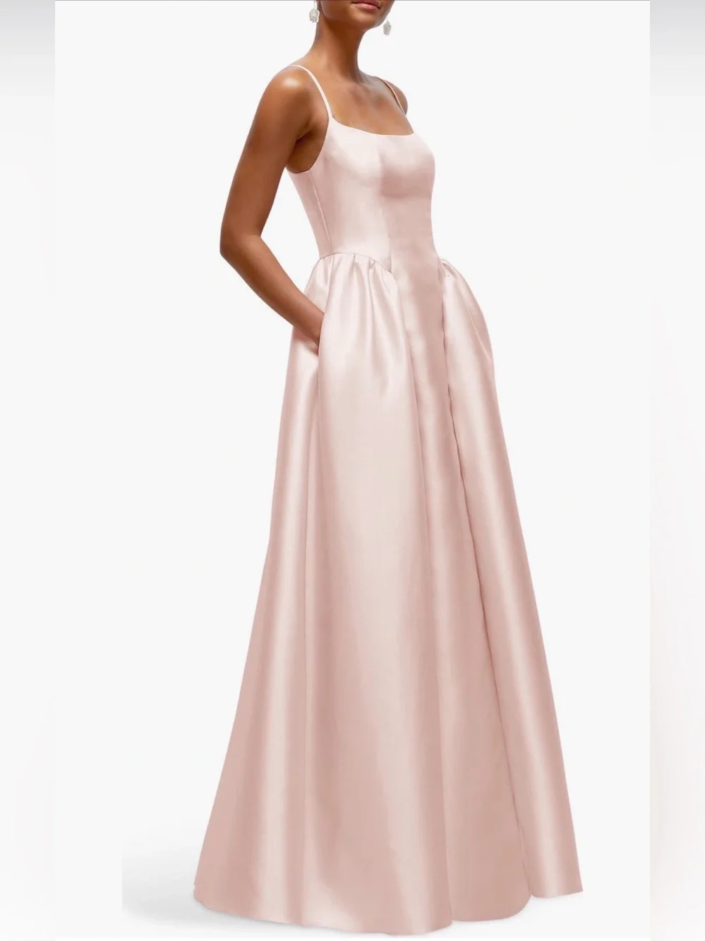 Dessy Collection Jillian basque waist satin twill gown in blush pink